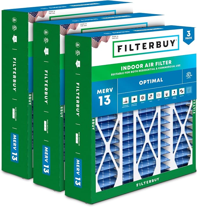 Filterbuy 20x25.25x3.5 Air Filter MERV 13 Optimal Smoke & Allergy Defense by Filterbuy