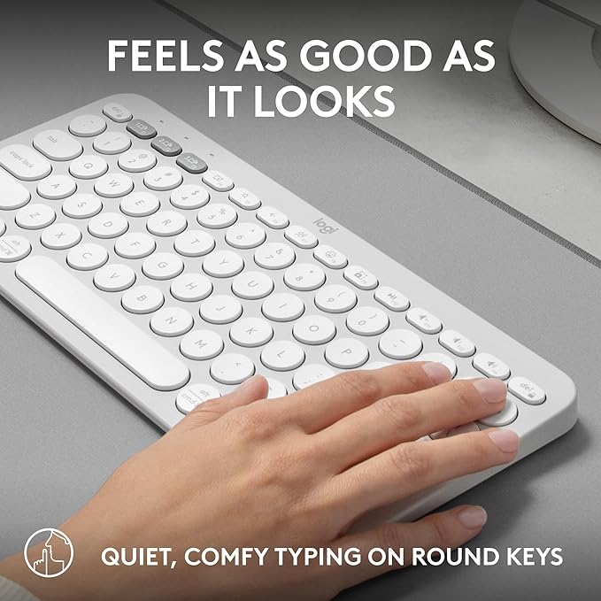 Logitech Pebble Keys 2 K380s, Multi-Device Bluetooth Wireless Keyboard with Customizable Shortcuts, Slim and Portable, Easy-Switch for Windows, macOS, iPadOS, Android, Chrome OS - Tonal White