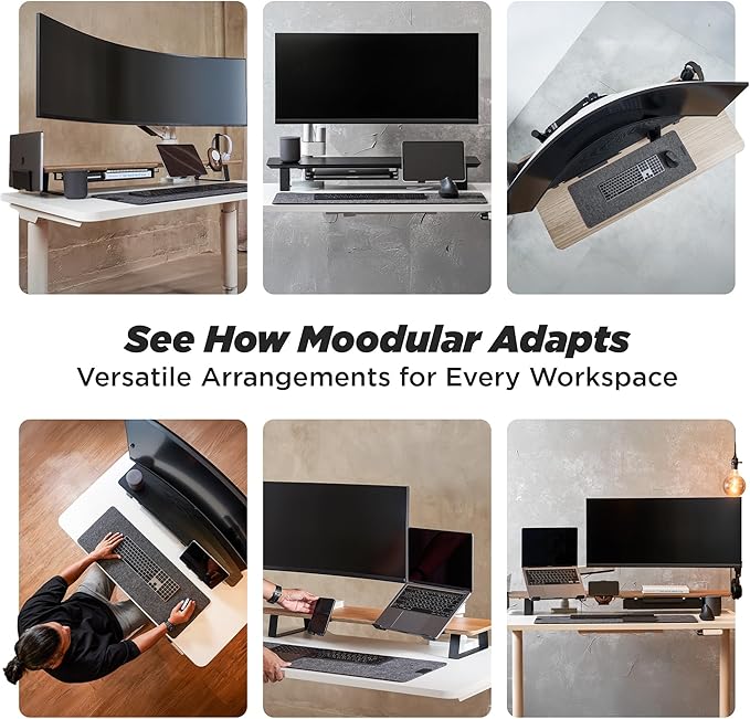 ULTRARM Moodular Wooden Monitor Stand 33.4” (85cm) Desk Organizer with Metal Slide Rails for Drawer, Tray, Laptop, Tablet, Phone & Headphones Customizable Riser for Organized Workspace Black MS85-B