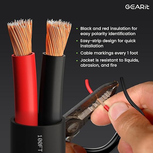 GEARit Outdoor Speaker Wire CL3 Rated, 14 Gauge Speaker Wire, Speaker Cable 200 ft for Outdoor Speakers, Patio, Garden, Backyard Audio, Direct Burial in Ground/in Wall, CCA (Black, 2-Conductors)