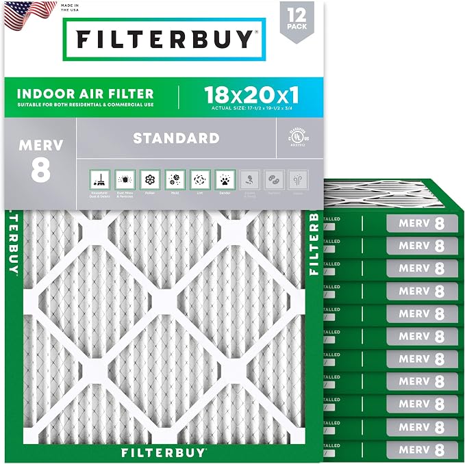 Filterbuy 18x20x1 Air Filter MERV 8 Essential Dust & Allergy Defense, by Filterbuy