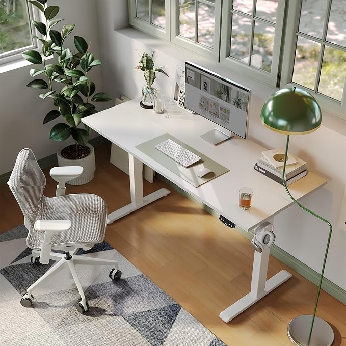 Agilestic Electric Standing Desk, 48 x 24 Inches Height Adjustable Desk, Sit Stand up for Work Office Home, Ergonomic Rising Computer Table with Memory Preset, White