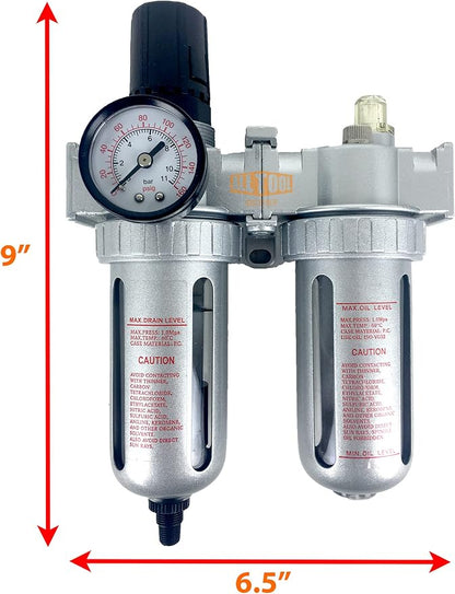 1/2" NPT Mid Flow Compressed Air In Line Filter Regulator Lubricator Oiler - Image 2
