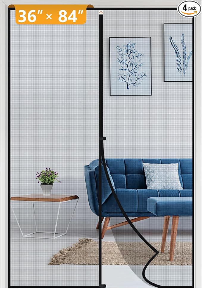 Yotache Magnetic Screen Door Fits Door Size 36 x 84, Screen Size 38" x 85" Reinforced Fiberglass Net Curtain for Walk Through Door Black