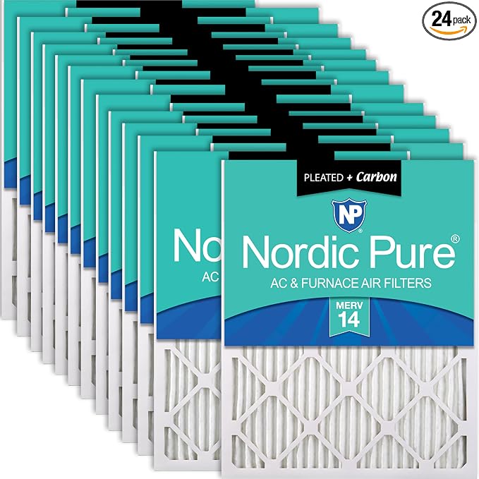 Nordic Pure 20x25x1 Pleated Air Filters MERV 14 Plus Carbon 24 Pack by NordicPure
