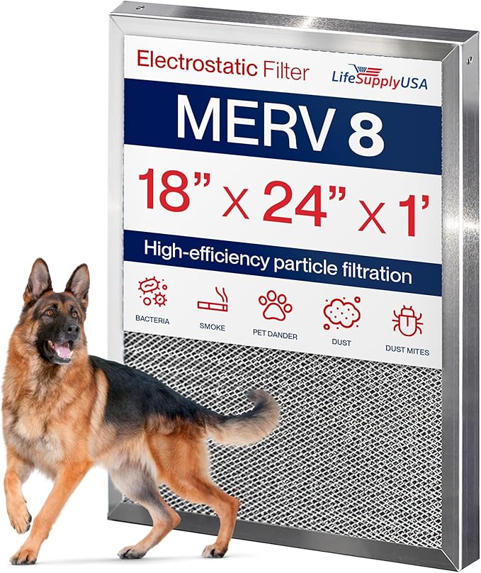 18x24x1 Electrostatic Air Filter, MERV 8, Reusable Furnace AC/HVAC Filter by LifeSupplyUSA