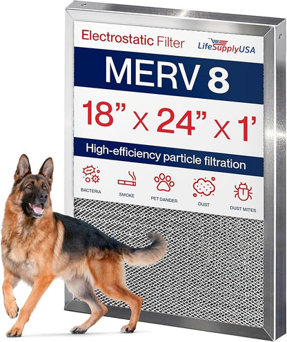18x24x1 Electrostatic Air Filter, MERV 8, Reusable Furnace AC/HVAC Filter by LifeSupplyUSA
