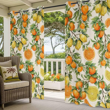 Lemons Yellow Orange Summer Plant Linen Outdoor Curtains - Image 5