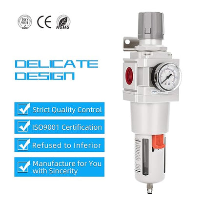 NANPU 1" NPT Compressed Air Filter Regulator Combo Piggyback, 5 Micron Brass - Image 6