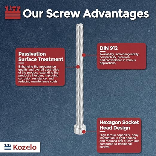 Kozelo 25pcs Socket Head Cap Screws - [M6-1 x 90mm] 304 Stainless Steel Allen Socket Drive for Electrical Motor 3D Printing Fan Engine Replacement Use, Silver