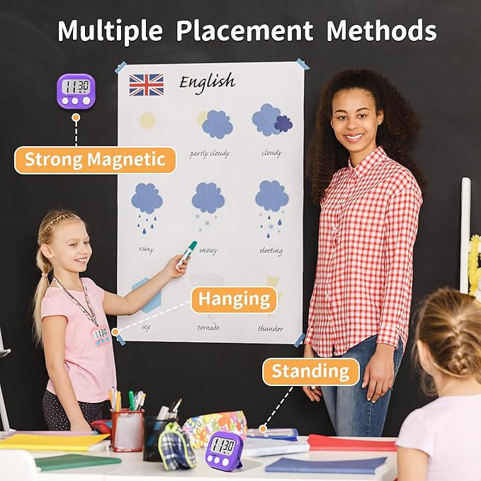 Classroom Timers for Teachers Kids Large Magnetic Digital Timer Teacher Supplies 6 Pack-Pink Purple