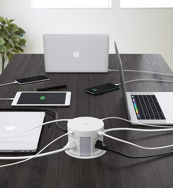 Automatic Pop up Outlet, Wireless Charger Power Strip Surge Protector Recessed Outlet, 4 AC Plug + Type-A and Type-C USB Port Outlets for Countertop Kitchen Island Conference Workbench, ETL Listed