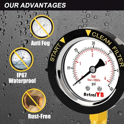 0-60PSI Pool Filter Pressure Gauge, 2 inches Dial, 1/4" NPT Bottom Mount - Image 4