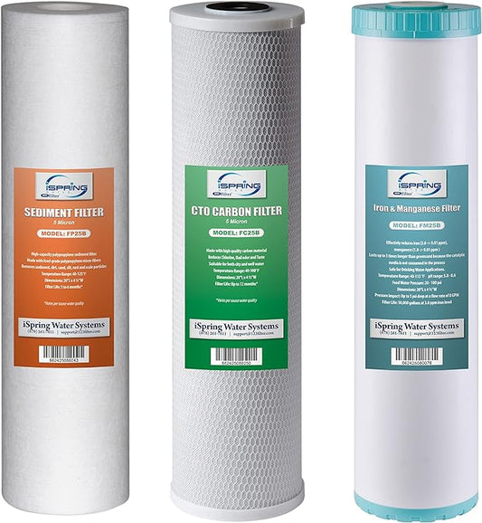 iSpring F3WGB32BM 4.5” x 20” 3-Stage Whole House Water Filter Set Replacement by iSpring