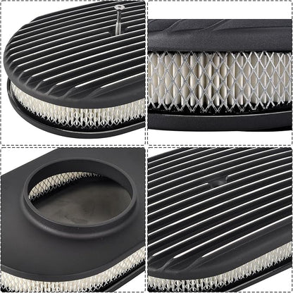 12" Air Cleaner Kit Black Aluminum Oval Full Finned Compatible - Image 3
