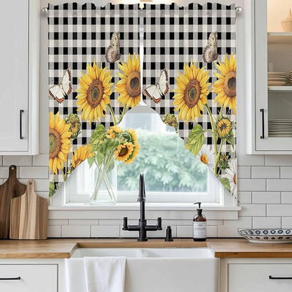Sunflowers Swag Valances for Windows, Kitchen Window Curtains Swag for Cafe - Image 2