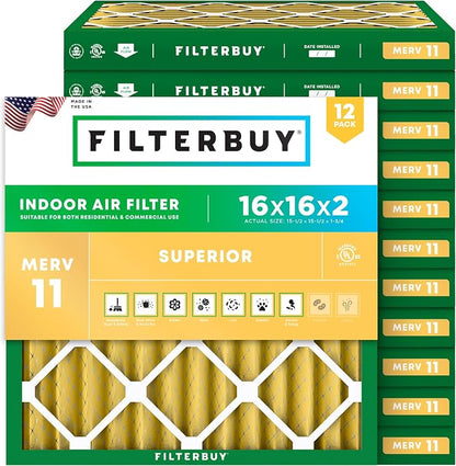 Filterbuy 16x16x2 Air Filter MERV 11 Superior Pet & Allergy Defense, by Filterbuy