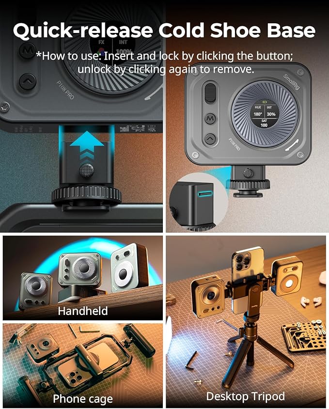 SMALLRIG Vibe P108 Pro RGB Video Light, Portable Led Camera Light for Photography, Cold Shoe Light, CRI95+, 2500-6500K, 12 Effects, Fill Light Accessories for Content Creator, Streaming