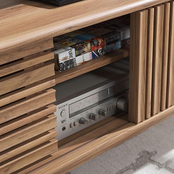 SAFAVIEH ESMA TV Stand for up to 65" Flatscreen – Oak Brown, Sliding Doors with Interior Storage, Entertainment Media Console (MED9640D)