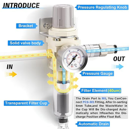 TAILONZ PNEUMATIC 1/4 Inch NPT Automatic Drain Air Filter Pressure Regulator - Image 3