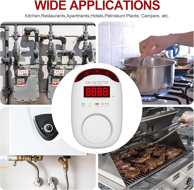 2 Packs Gas Detector & Alarm - Koabbit Plug in Natural Gas Detectors & Propane Gas Detectors for Home,RV & Kitchen, Combustible Gas Leak Detector Monitor for LNG, LPG, Methane.