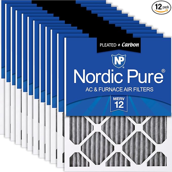 Nordic Pure 20x20x1 Furnace Air Filters MERV 12 Pleated Plus Carbon 12 Pack by NordicPure
