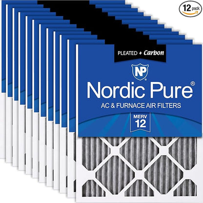 Nordic Pure 12x25x1 Furnace Air Filters MERV 12 Pleated Plus Carbon 12 Pack by NordicPure