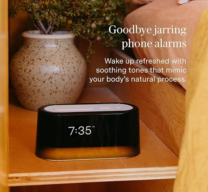 Loftie Alarm Clock with Sound Machine – Smart Alarm Clock with Light, White Noise, Bluetooth Speaker, Night Light Sound Machine, 100+ Sounds, Blackout Mode, No WiFi Mode, Optional Subscription - White