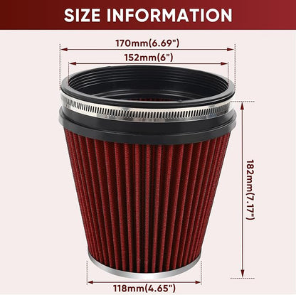 6" 152mm Cold Air Intake Filter Clamp-On Replacement High Flow Inlet Air Filter - Image 2