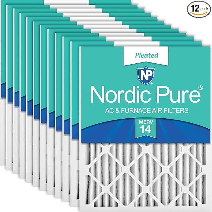 Nordic Pure 20x20x2 Pleated MERV 14 Air Filters 12 Pack by NordicPure
