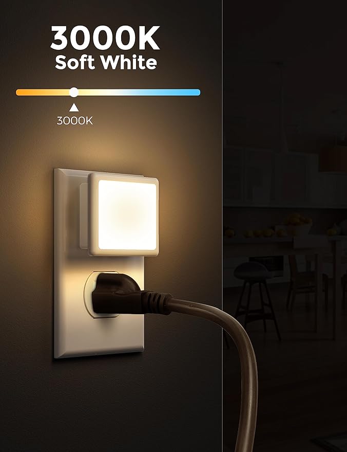 L LOHAS LED Night Lights Plug into Wall, [6-Pack] Plug in Night Light, Dusk-to-Dawn Sensor, 3000K Soft White 0.3W Bright Nightlight Auto-On/Off for Adults Kids Room Bedroom Bathroom Hallway Kitchen