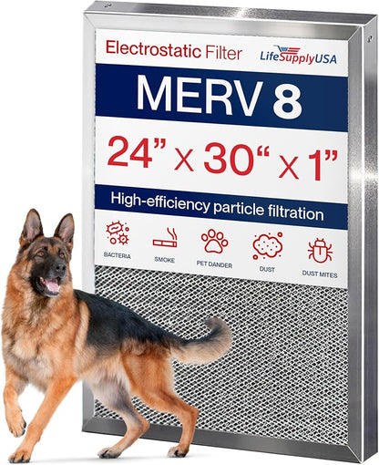 24x30x1 Electrostatic Air Filter, MERV 8, Reusable Furnace AC/HVAC Filter by LifeSupplyUSA