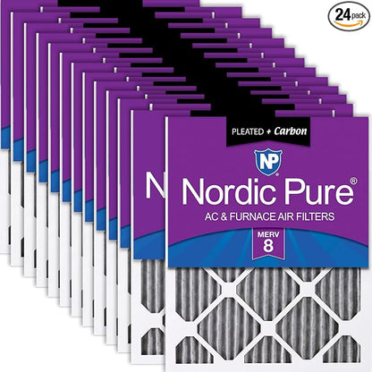 Nordic Pure 12x20x1 Furnace Air Filters MERV 8 Pleated Plus Carbon 24 Pack by NordicPure