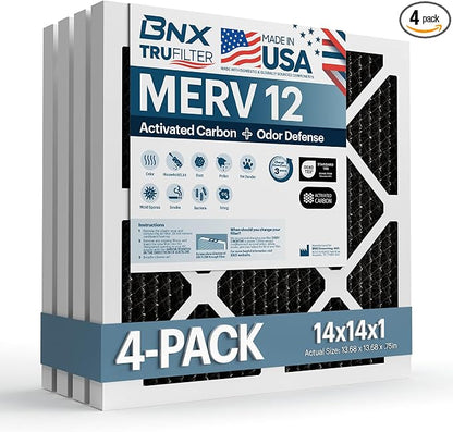 BNX TruFilter 14x14x1 MERV 12 Odor Defense AC Furnace Air Filter by BNX