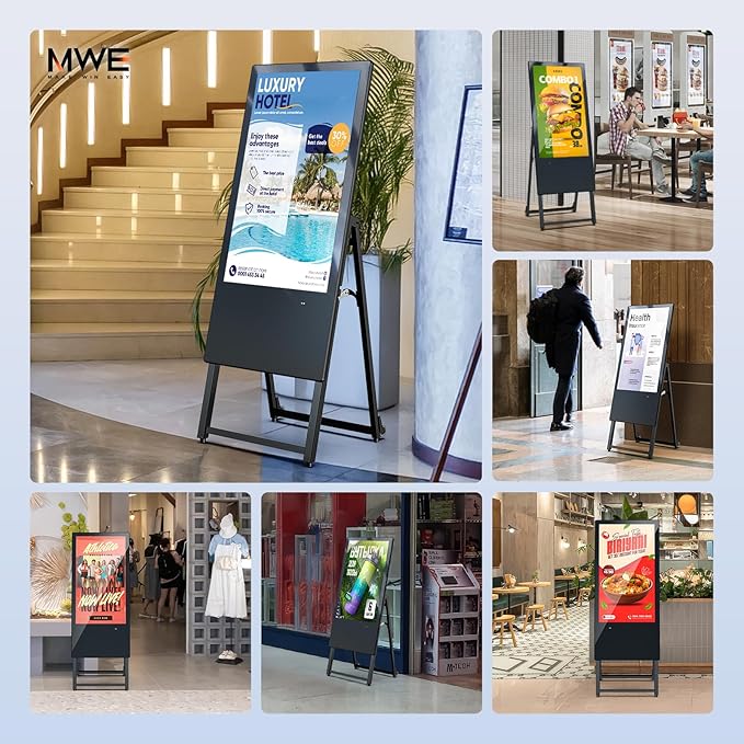 QIXZOCV MWE 32 Inch Digital Signage Display, Portable LCD Digital Kiosk, Advertising Display Poster, Android Kiosk with Auto Media Player, HDMI/USB