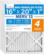 LotFancy 16x20x1 Air Filter MERV 13 4-Pack, Electrostatic Pleated HVAC Furnace by LotFancy