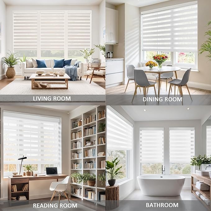 COOLWINDS Motorized Zebra Blinds for Windows Cordless Electric Curtains with Remote Control Blackout Shades Custom Smart Blinds Compatible with Alexa Google Home(Light Filtering White,W28 X 72in)