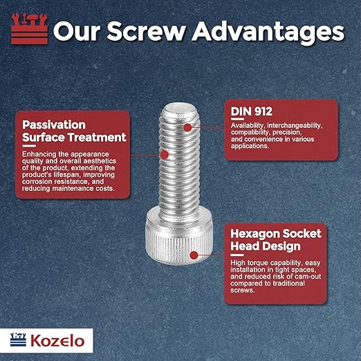 Kozelo 20pcs Socket Head Cap Screws - [M8-1.25 x 20mm] 304 Stainless Steel Allen Socket Drive for Electrical Motor 3D Printing Fan Engine Replacement Use, Silver