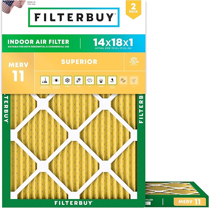Filterbuy 14x18x1 Air Filter MERV 11 Superior Pet & Allergy Defense, by Filterbuy
