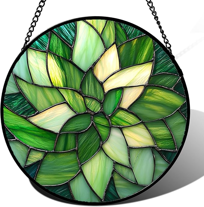 CRISGIF Stained Glass Window Hanging - Ireland Green Suncatcher for Doors Garden Patio Sun Catchers Decor Mother's St. Patrick's Day Birthday for Women Men Mom Nana Friend 9.8 in