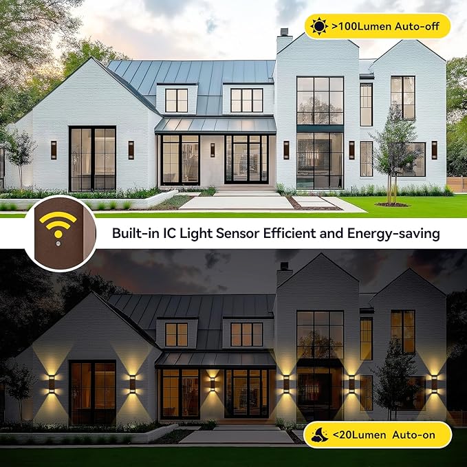 MZLITI 2-Pack Bronze Dusk to Dawn Outdoor Lights, Wall Light Wtih LED Bulbs, Modern Up Down Lights Outdoor, IP65 Waterproof Exterior Lighting Fixtures, Outside Lights for House for Porch, Garage