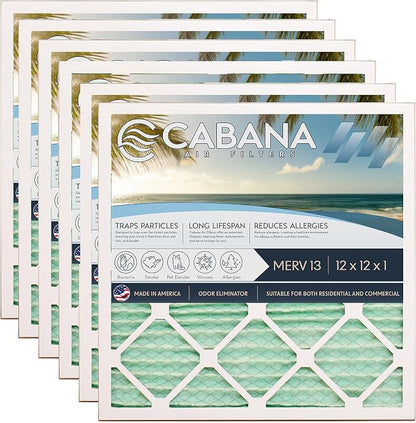 Cabana Filters 6-Pack 12x12x1 MERV 13 AC Furnace Air Filter by CabanaAirFilters