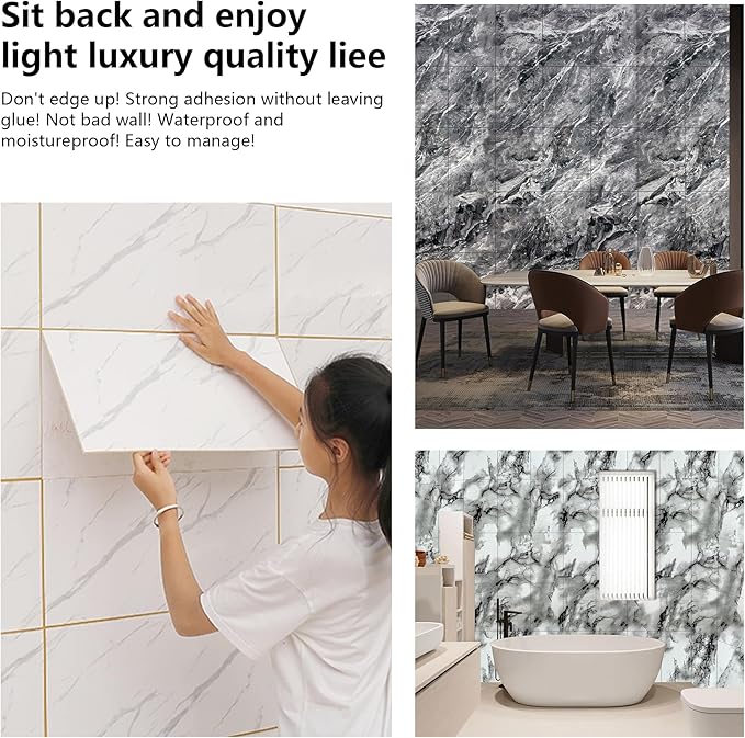 Wall Panels Peel and Stick，PVC imitation artificial marble tiles sticker，30 pcs 23.6" L x 11.8" W，Heat-Resistant Backsplash Tile，Ideal for Kitchen Bathrooms Living Rooms Bedrooms. (Nebula Gold, 30pcs)