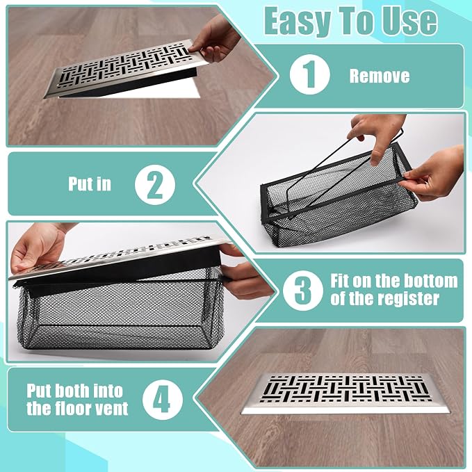 6PCS Floor Register Cover Trap 4"x12", Mesh Floor Vent Screen Net - Image 5