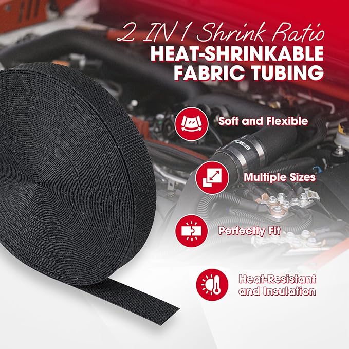 Sonoreboom 2 in 1 Heat Shrink Braided Sleeving Fabric Tubing-Ideal fit Irregular Shape Hose/Cable/Wire (45FT, 2"(50mm))