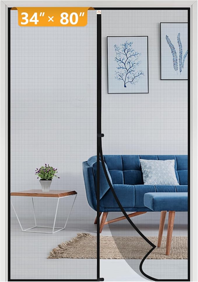 Yotache Magnetic Screen Door Fits Door Size 34 x 80, Screen Size 36" x 81" Reinforced Fiberglass Net Curtain Easy Installation for Walk Through Door Black