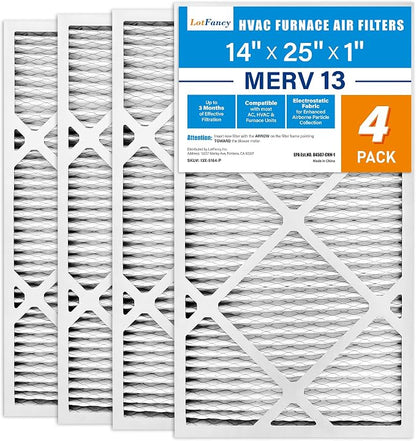 LotFancy 14x25x1 Air Filter MERV 13 4-Pack, Electrostatic Pleated HVAC Furnace by LotFancy