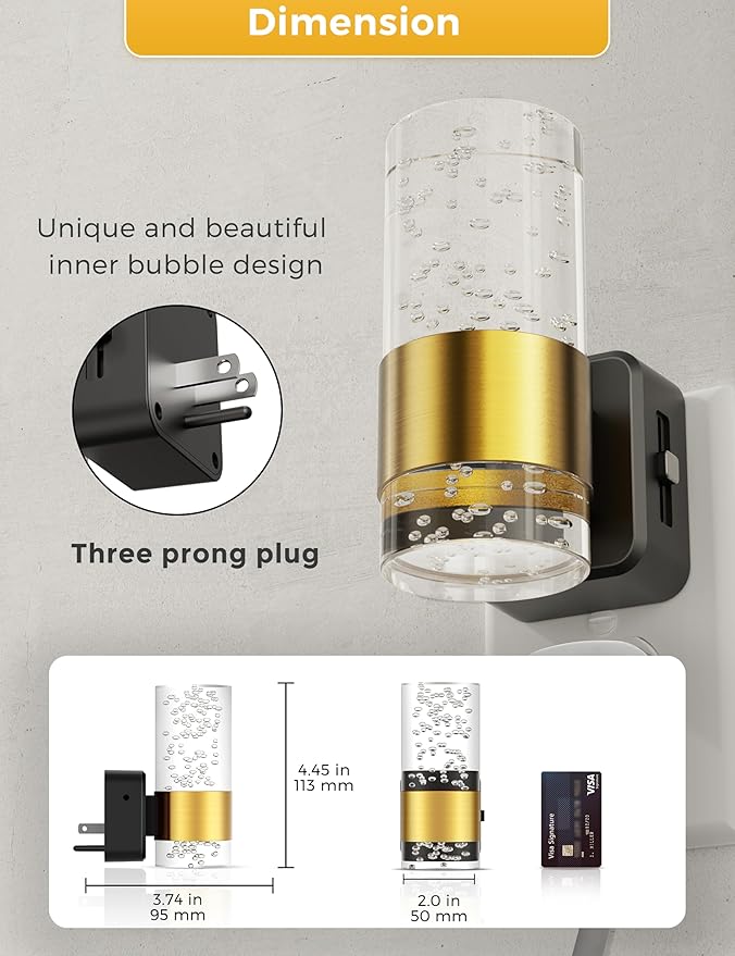 Night lights plug into wall, Amber Night Light with Adjustable Brightness, Plug in NightLight with Auto Light Sensor, Wall Sconce-style Design Night Light for Bathroom,Hallway, 2 Pack