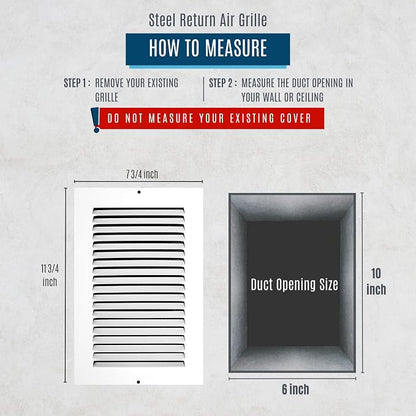 Fits 6x10 Duct Opening | Steel Return Air Grille by Handua | Vent Cover Grill - Image 3