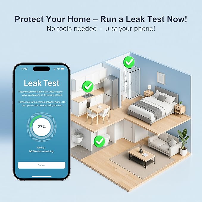 Frizzlife LP365-P 1.25-Inch Smart Water Monitor and Automatic Shutoff - 0.01GPM Ultrasonic Micro Leak Detection, APP Wi-Fi Remote Control,Pressure+Flow Monitoring, for 1-1/4-Inch Diameter Pipe